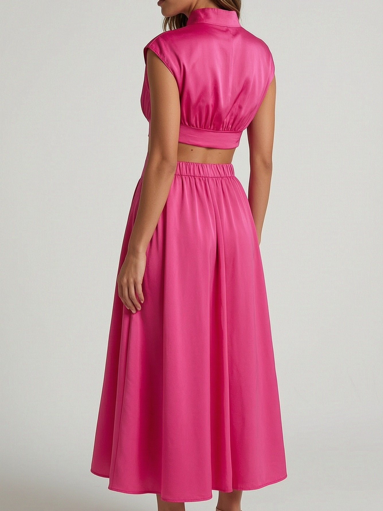 Red Sleeveless A-Line Maxi Dress with Cut-Out Detail
