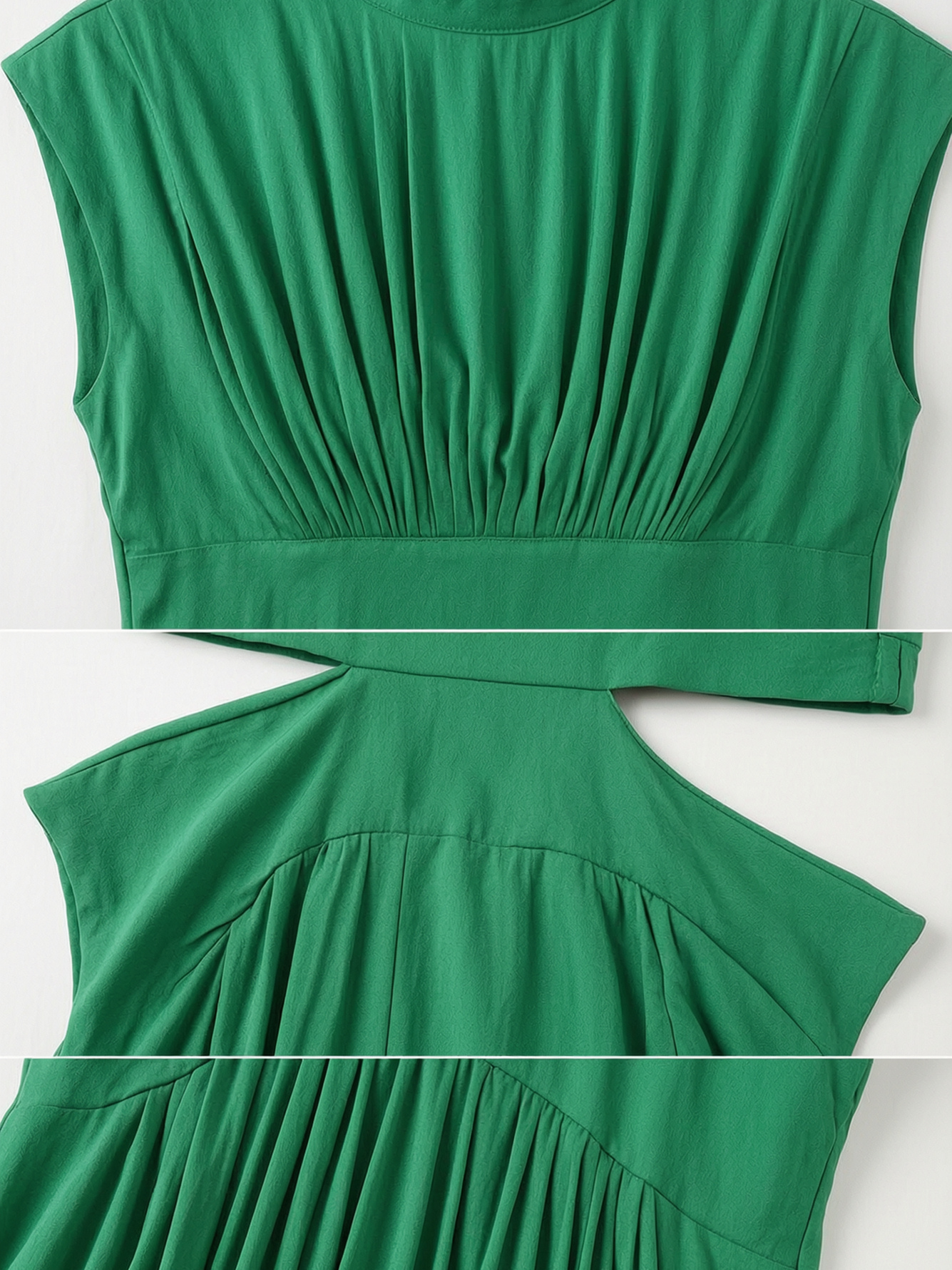 Green Sleeveless Midi Dress with Cut-Out Waist
