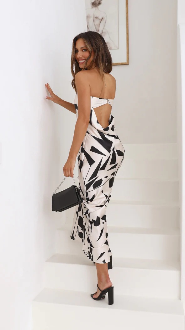 Monochrome Geometric Sleeveless Bodycon Maxi Dress