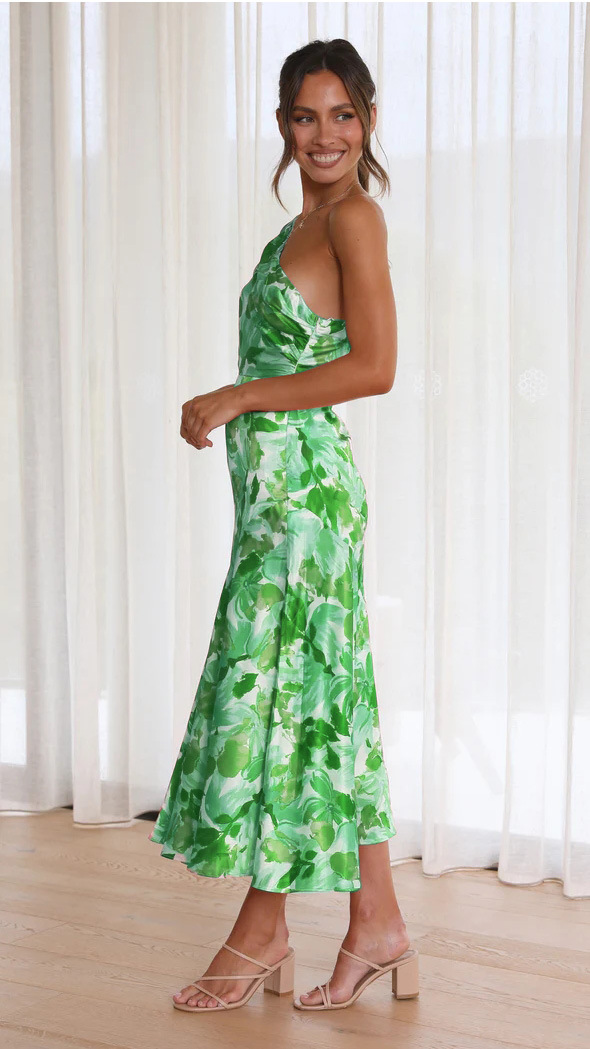 Green Floral Sleeveless Midi Slip Dress