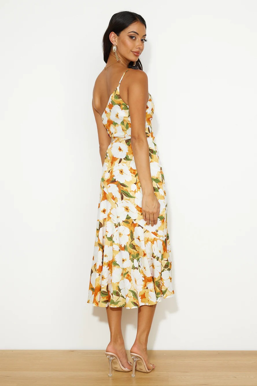 Floral One-Shoulder A-Line Midi Dress
