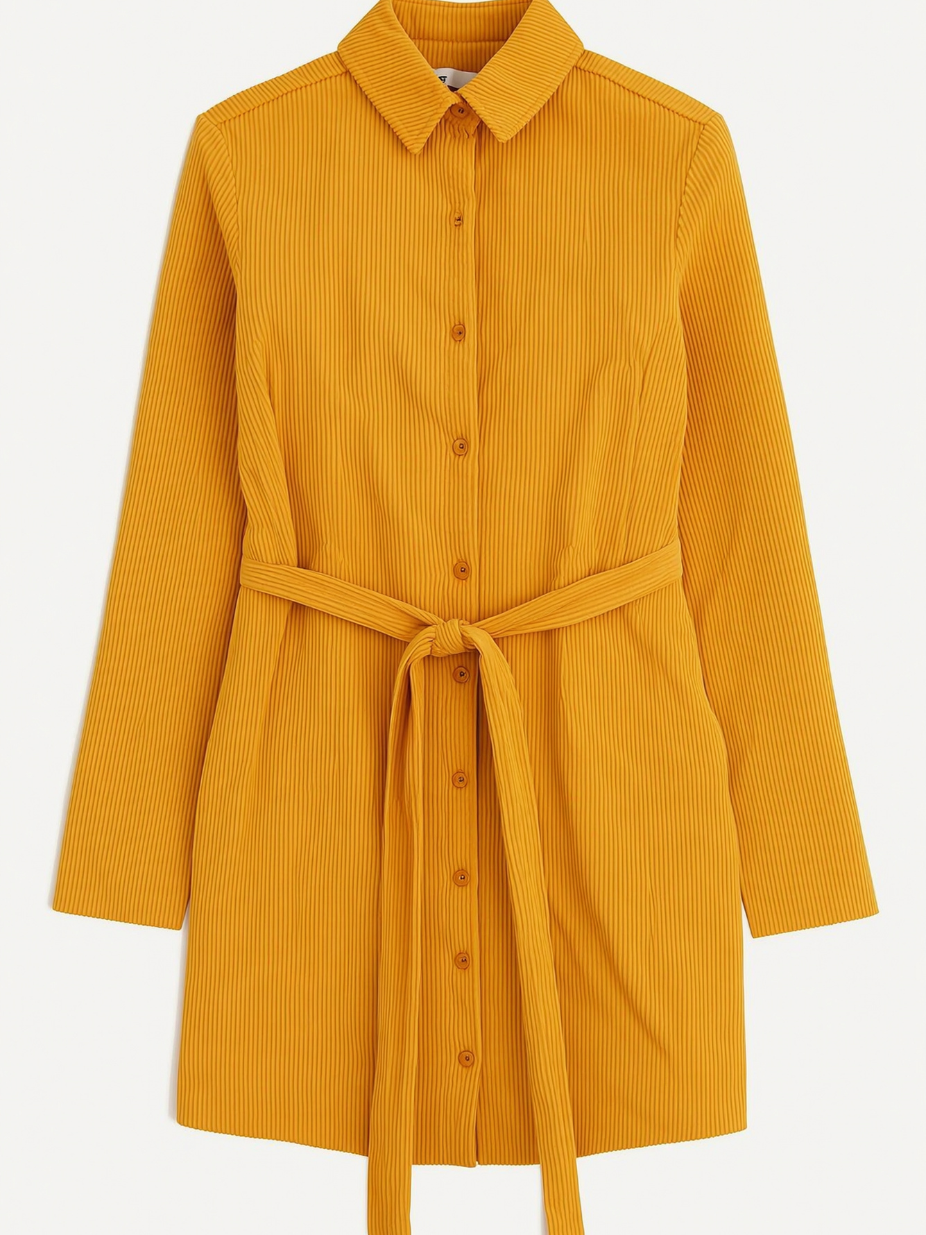 Yellow Striped Mini Shirt Dress with Long Sleeves