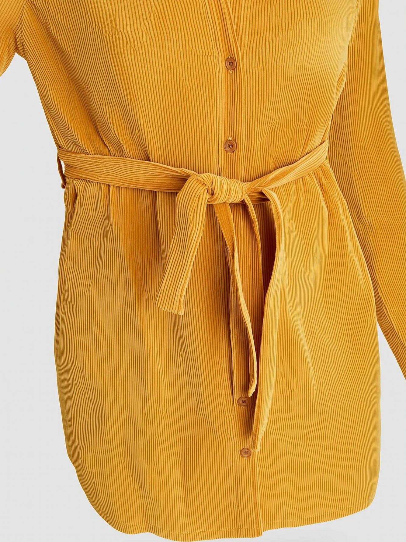 Yellow Striped Mini Shirt Dress with Long Sleeves