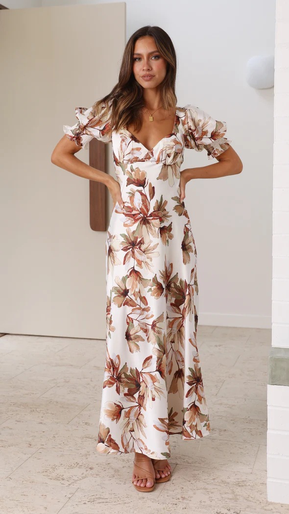 Floral Puff Sleeve Midi Dress