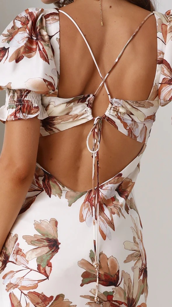 Floral Puff Sleeve Midi Dress