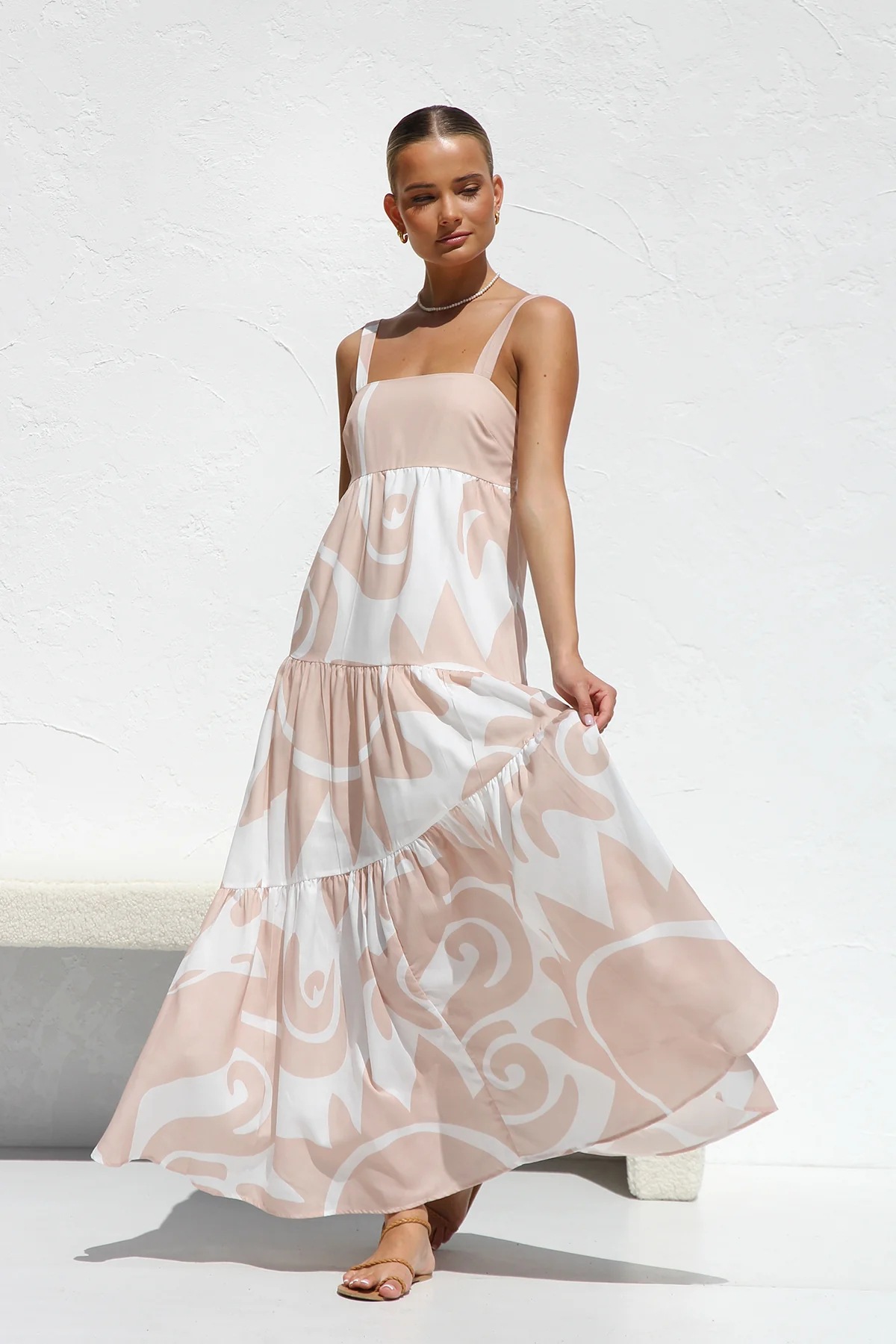 Beige Printed Maxi Dress