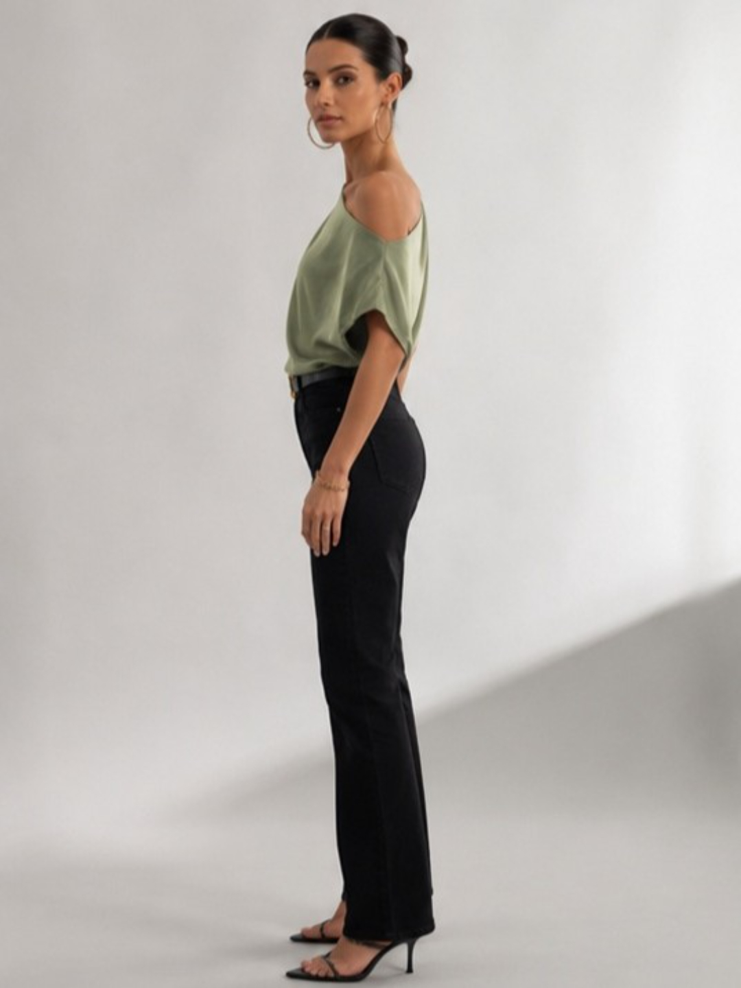 Green One-Shoulder Sleeveless Top