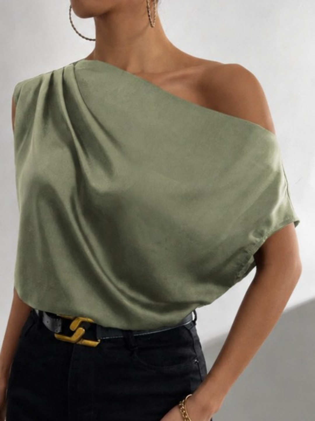Green One-Shoulder Sleeveless Top