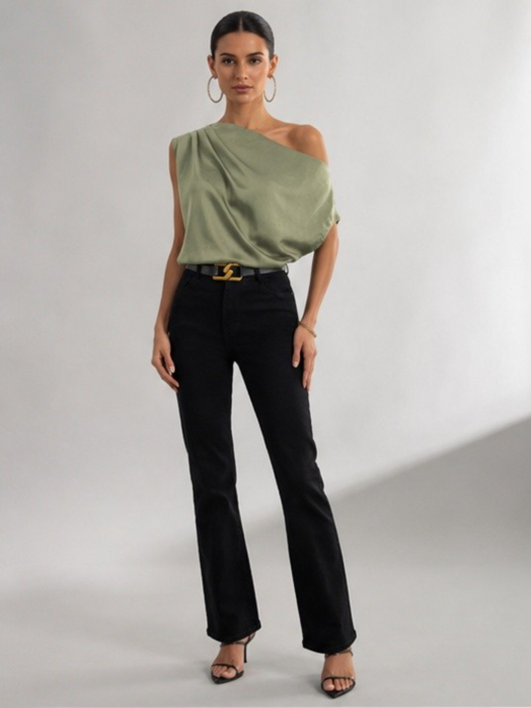 Green One-Shoulder Sleeveless Top
