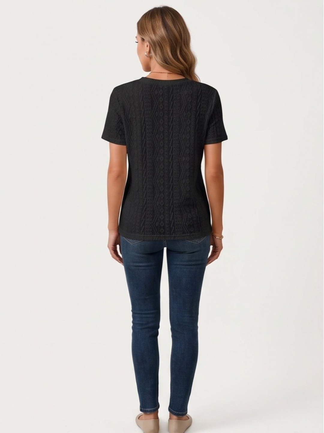 Black Textured Knit Short Sleeve Top