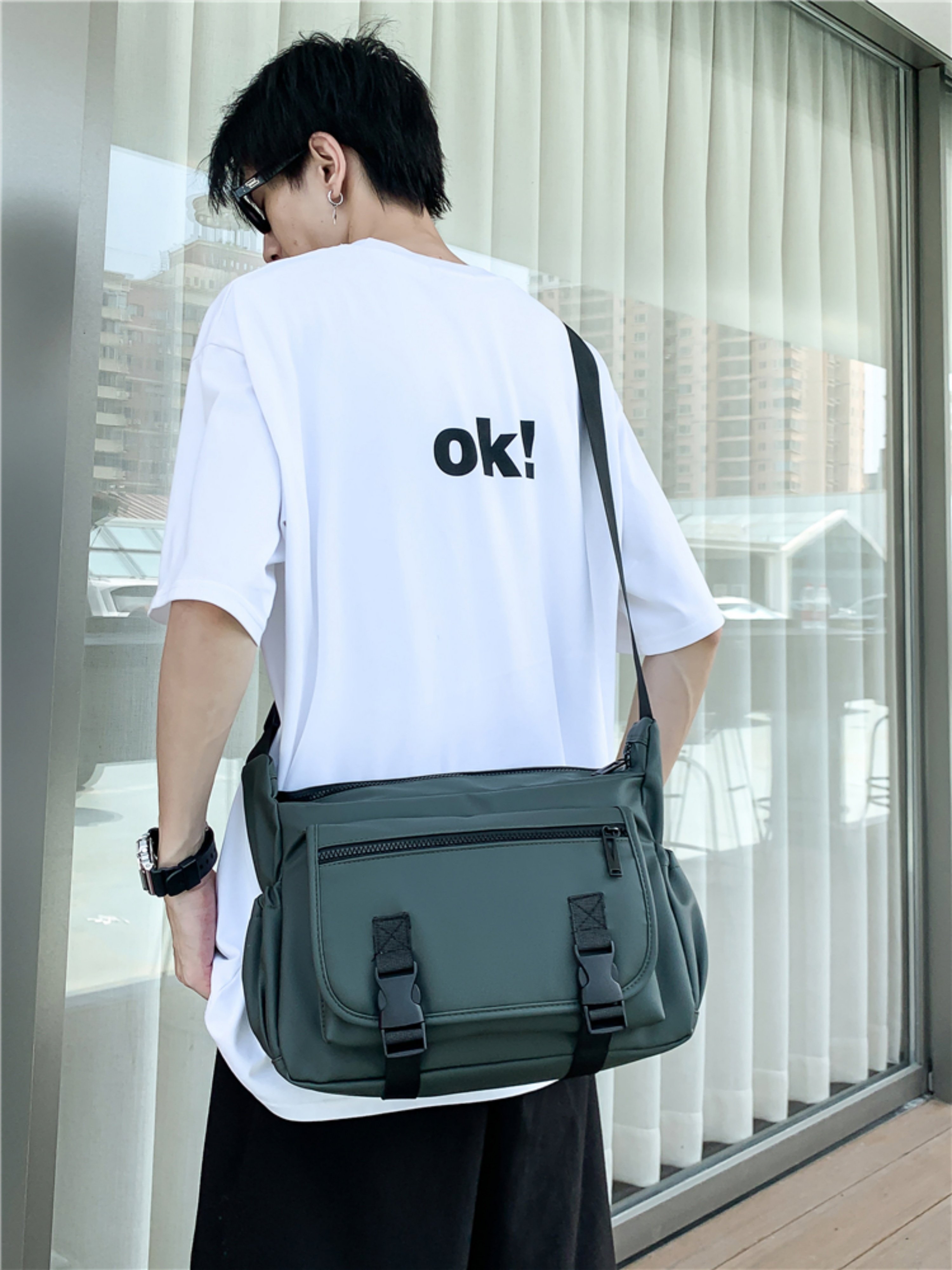 Green Crossbody Bag with Buckle