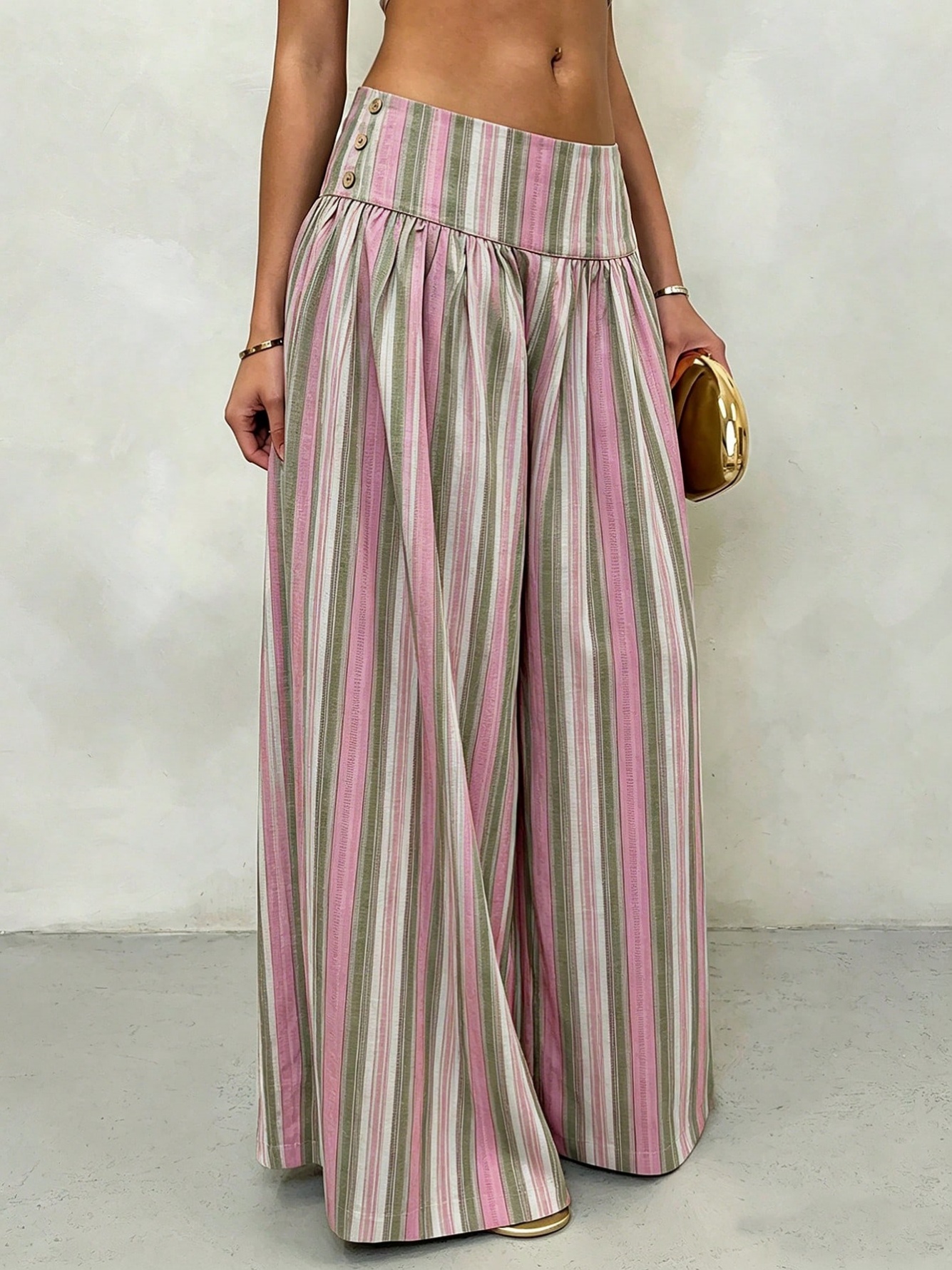 Pink Striped Pants with Button Detail
