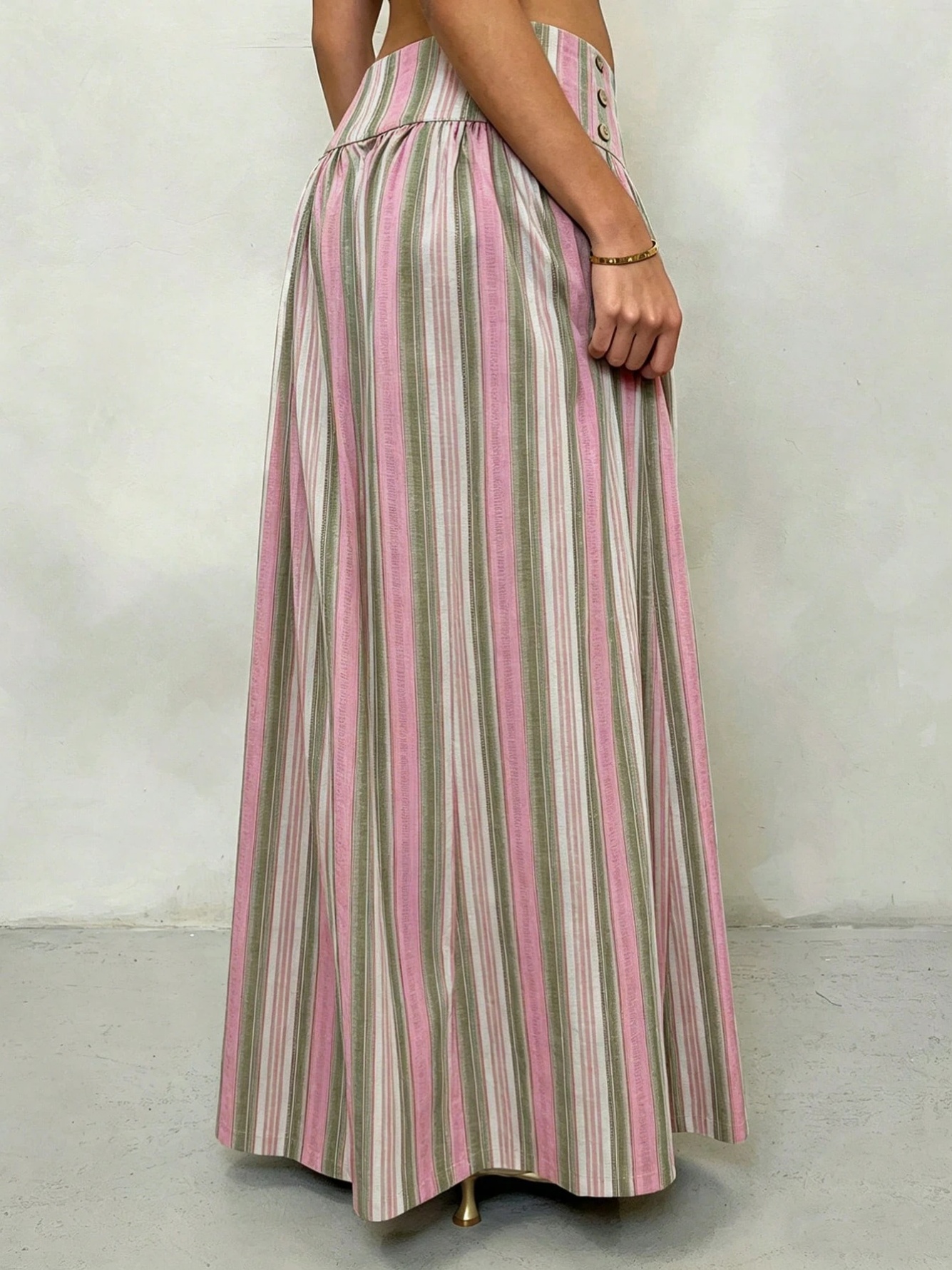 Pink Striped Pants with Button Detail