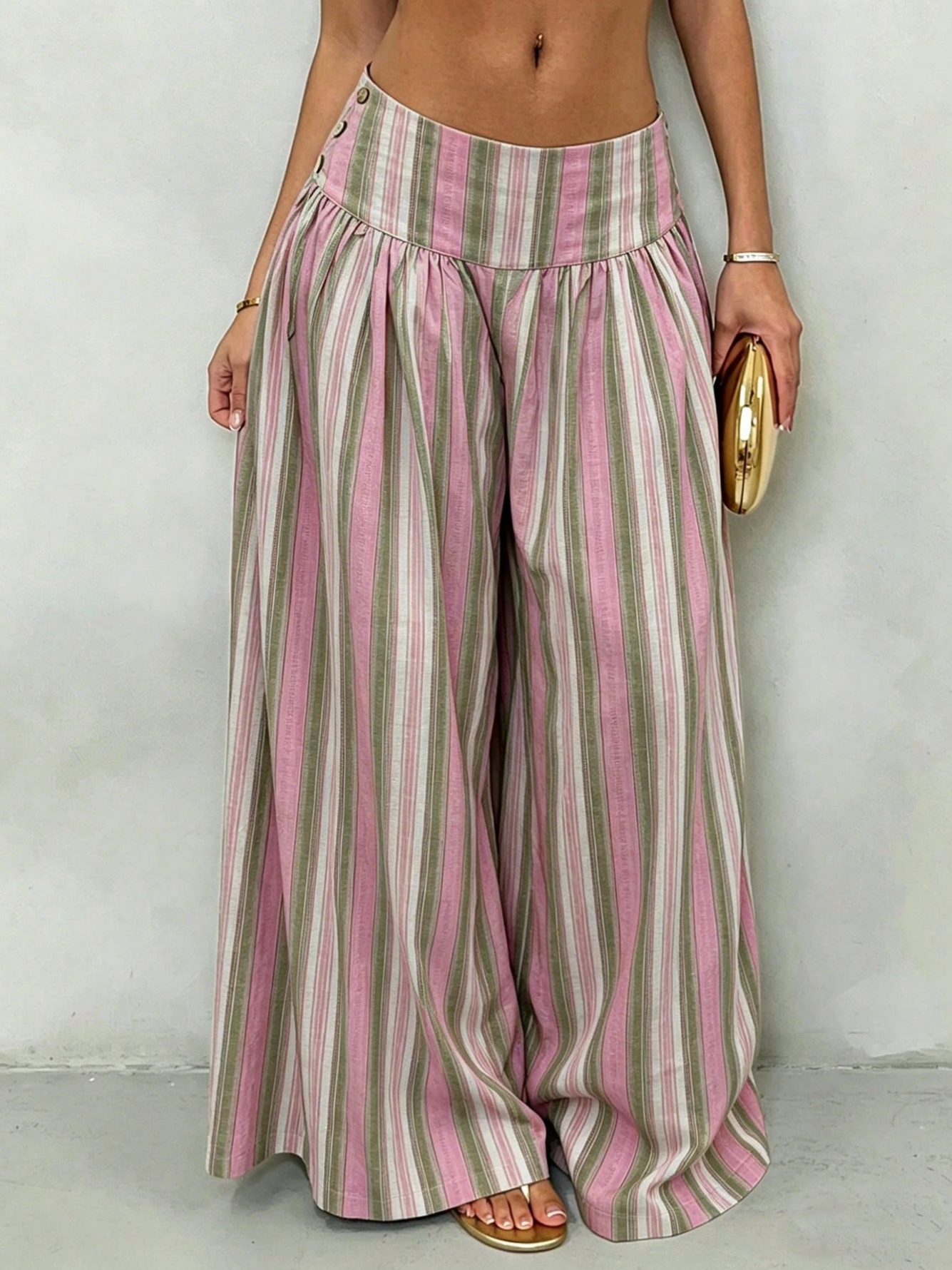 Pink Striped Pants with Button Detail