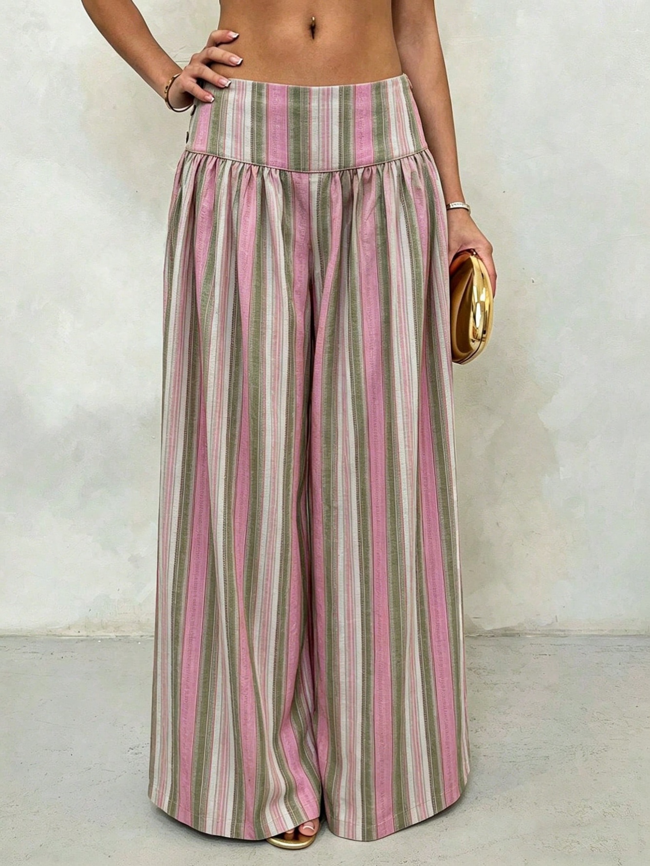 Pink Striped Pants with Button Detail
