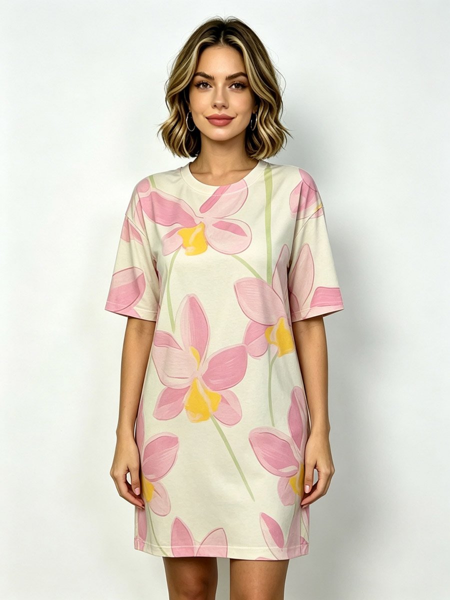 Orchid Print Sleep T‑Shirt with Crew Neck