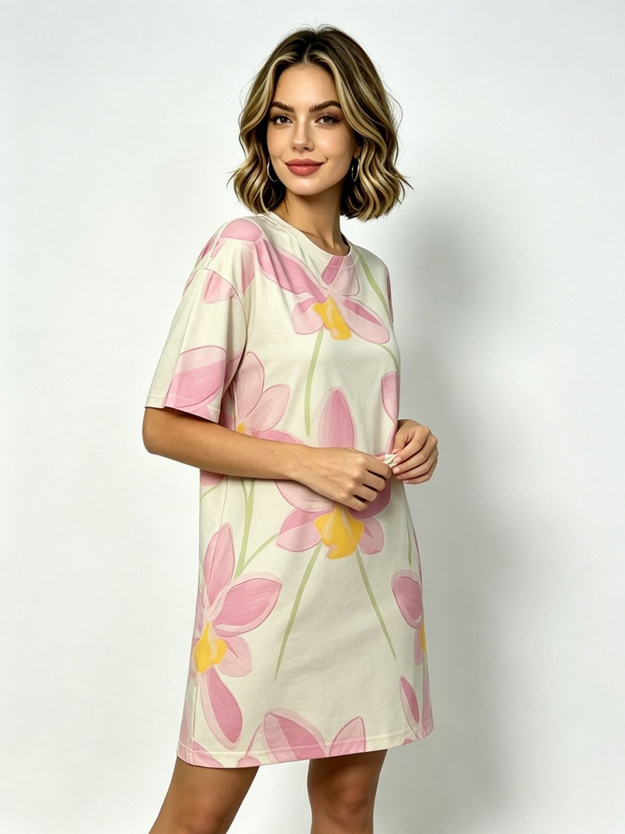 Orchid Print Sleep T‑Shirt with Crew Neck
