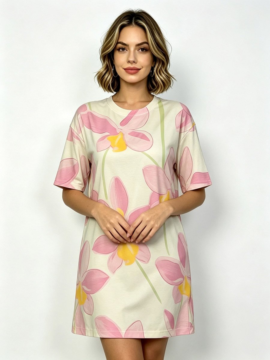Orchid Print Sleep T‑Shirt with Crew Neck
