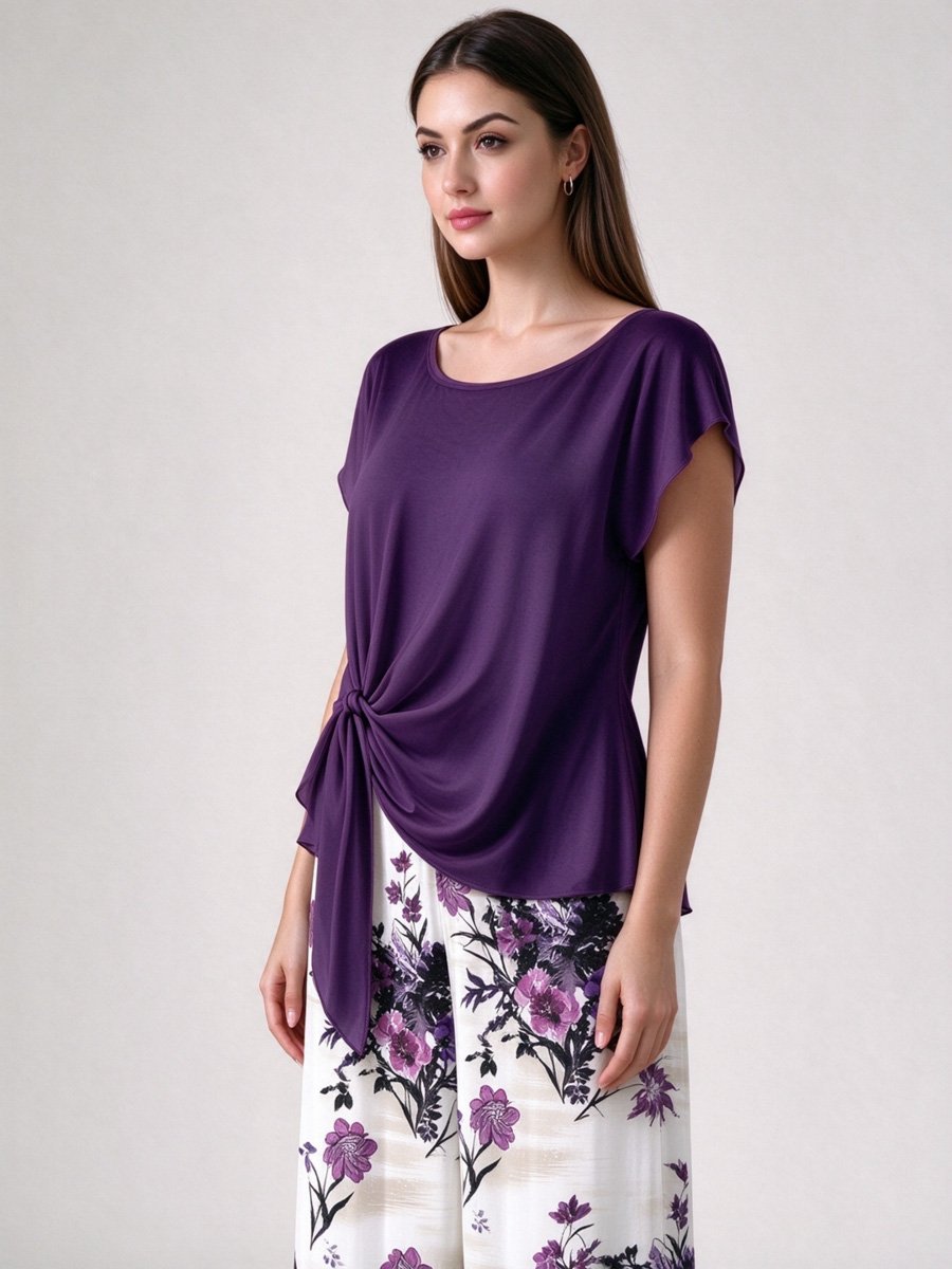 Floral Wide-Leg Pants and Knot-Front Top Co-ord Set