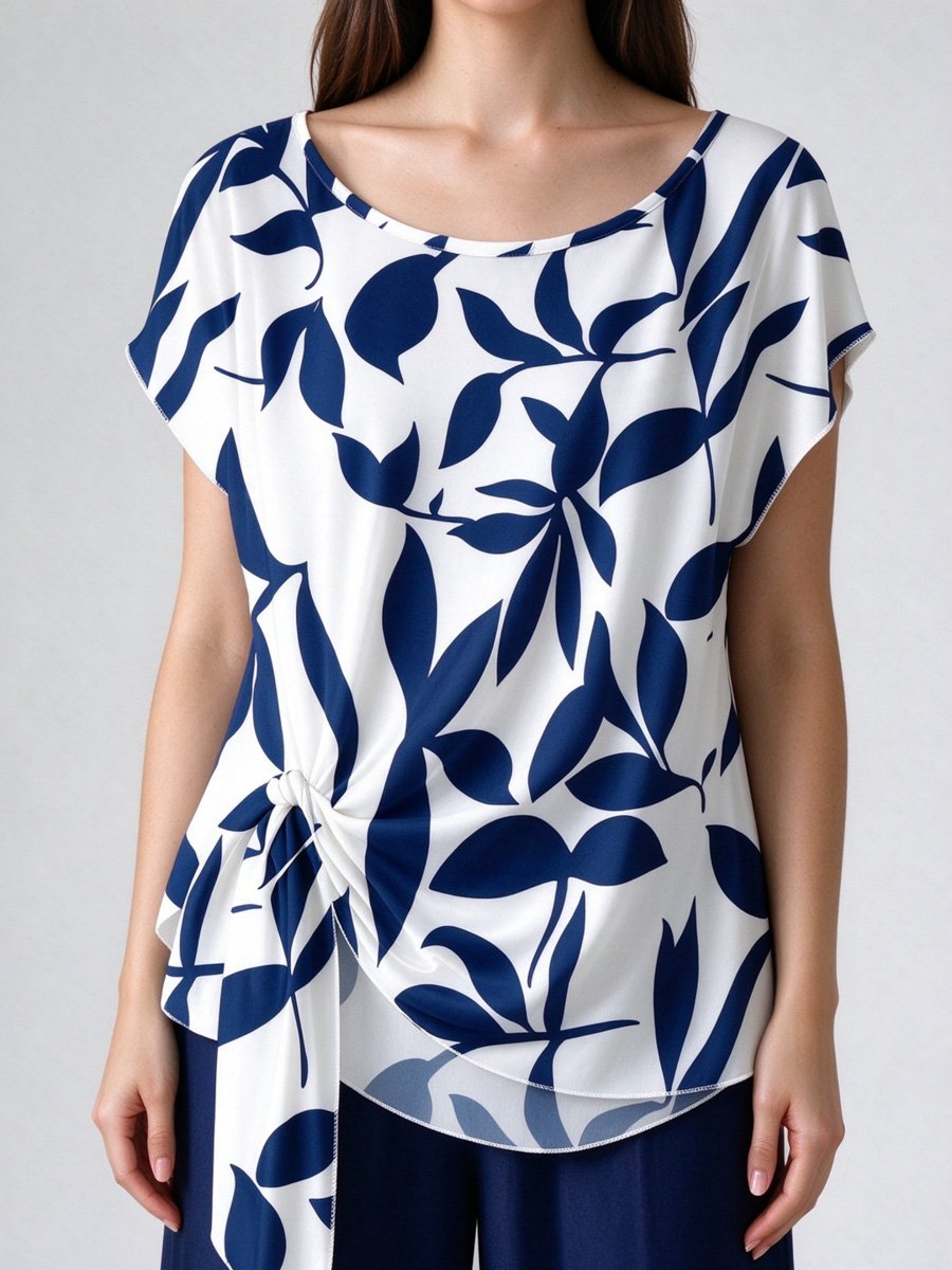 Leaf Print Batwing Top and Wide Leg Pants Co-Ord Set