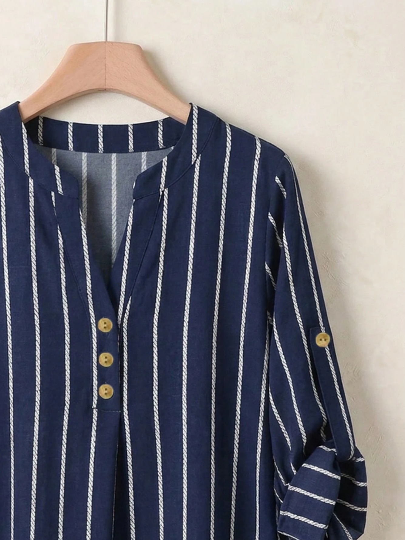 Navy Striped Tunic and Wide-Leg Pants Set 