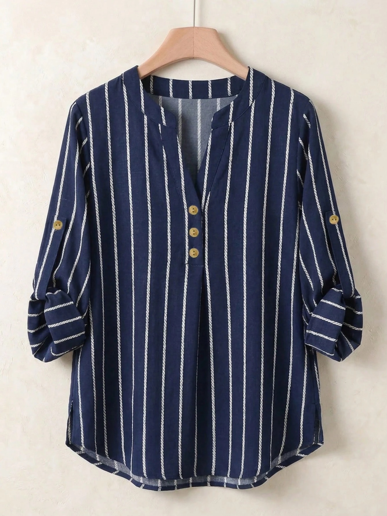 Navy Striped Tunic and Wide-Leg Pants Set 