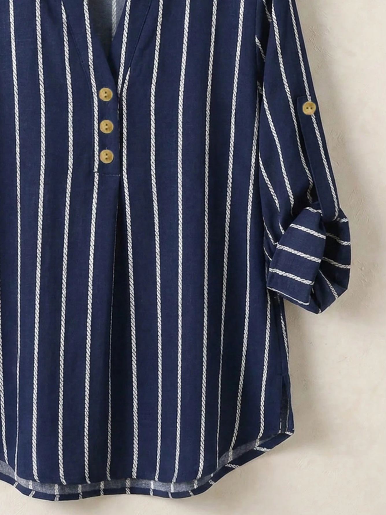 Navy Striped Tunic and Wide-Leg Pants Set 