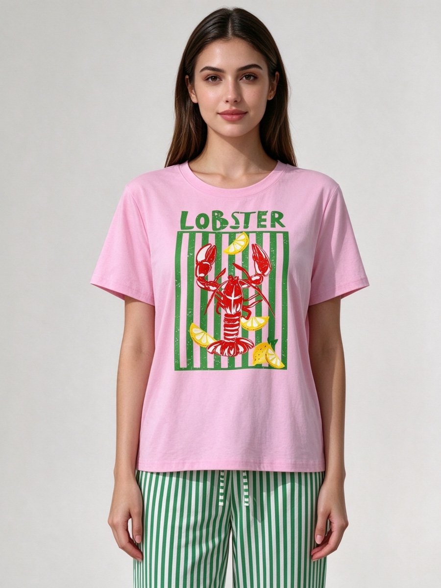 Lobster Print T-Shirt and Striped Pyjama Set