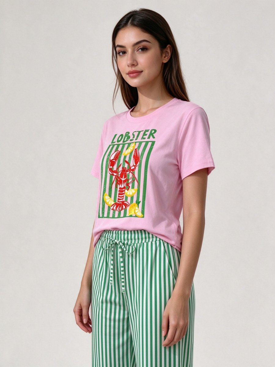 Lobster Print T-Shirt and Striped Pyjama Set