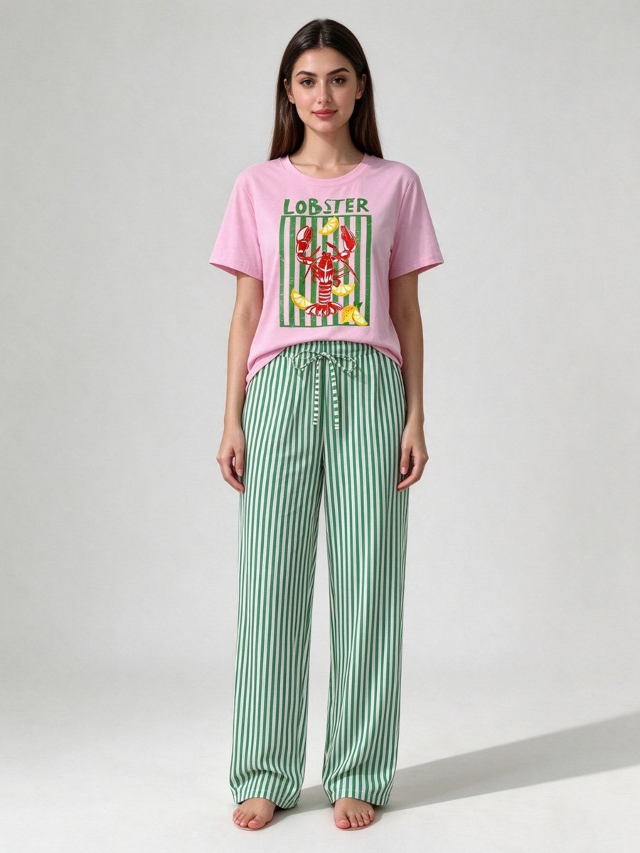 Lobster Print T-Shirt and Striped Pyjama Set