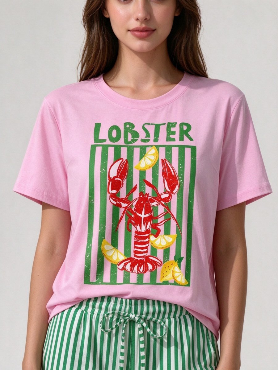 Lobster Print T-Shirt and Striped Pyjama Set