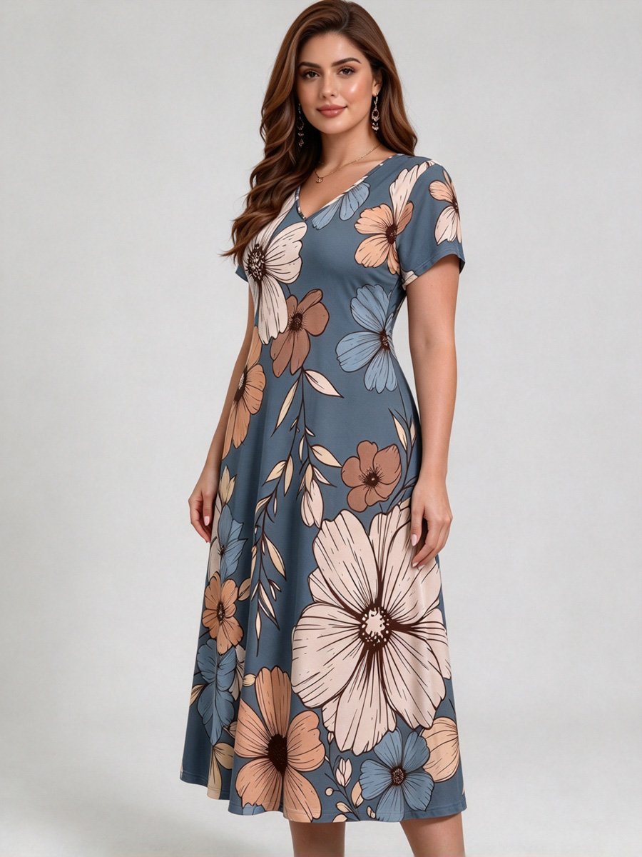 Floral A-Line Midi Dress