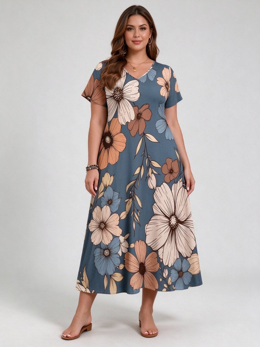 Floral A-Line Midi Dress