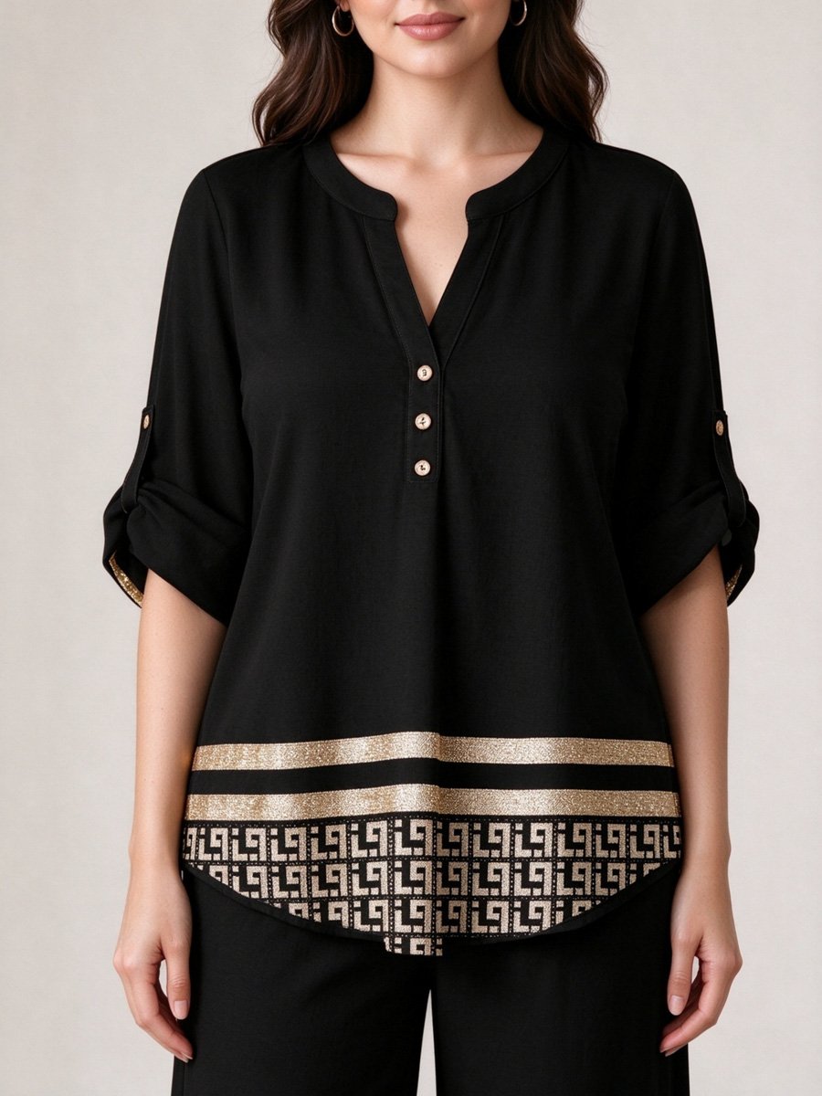 Black Geometric Wide Leg Pants Set