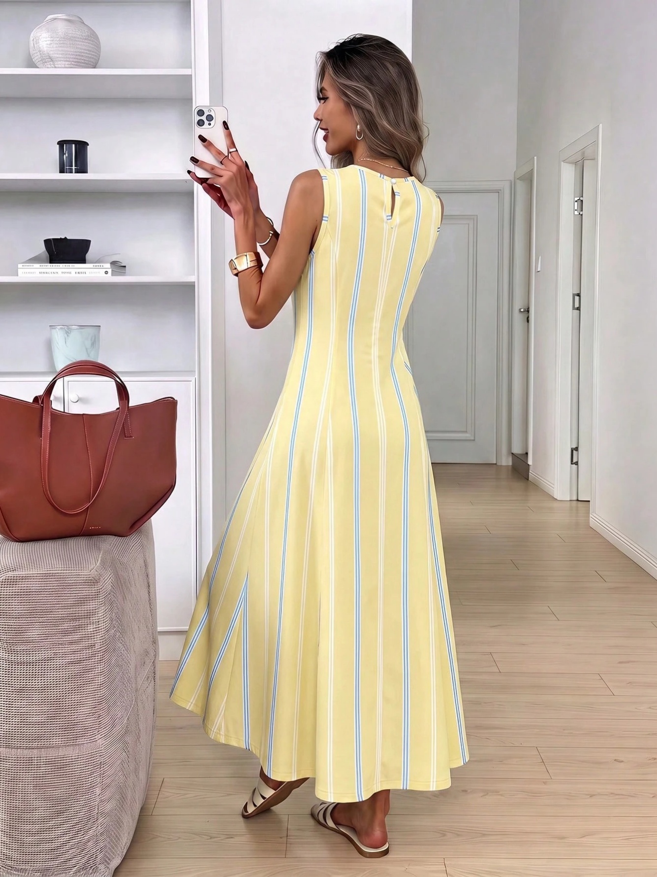 Striped Sleeveless A-Line Maxi Dress
