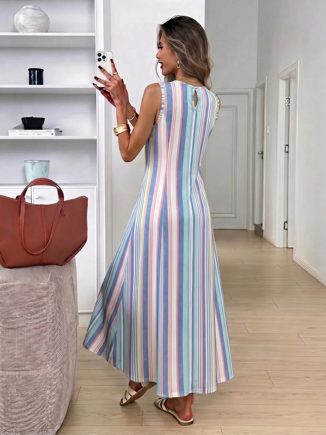 Striped Sleeveless A-Line Maxi Dress