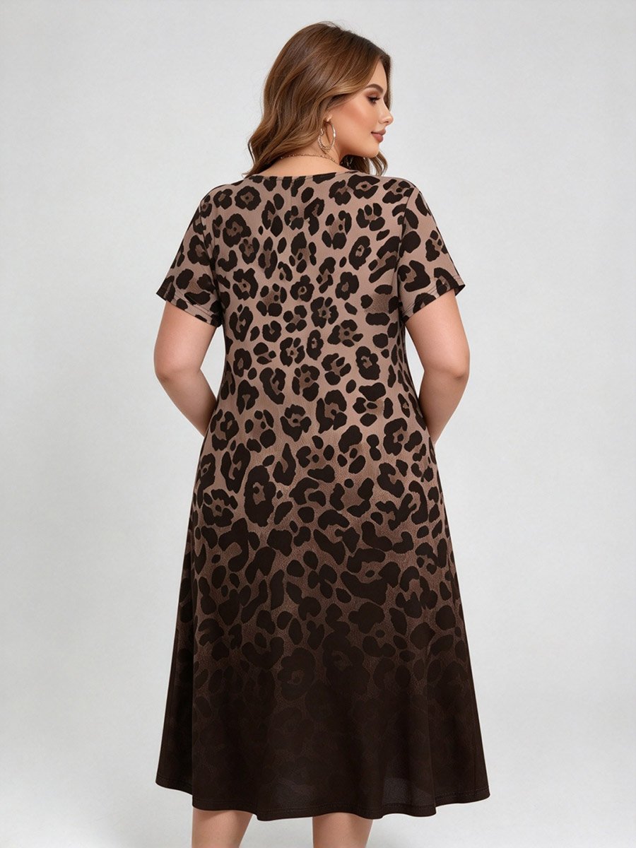 Brown Leopard Print Maxi Dress with V-Neck