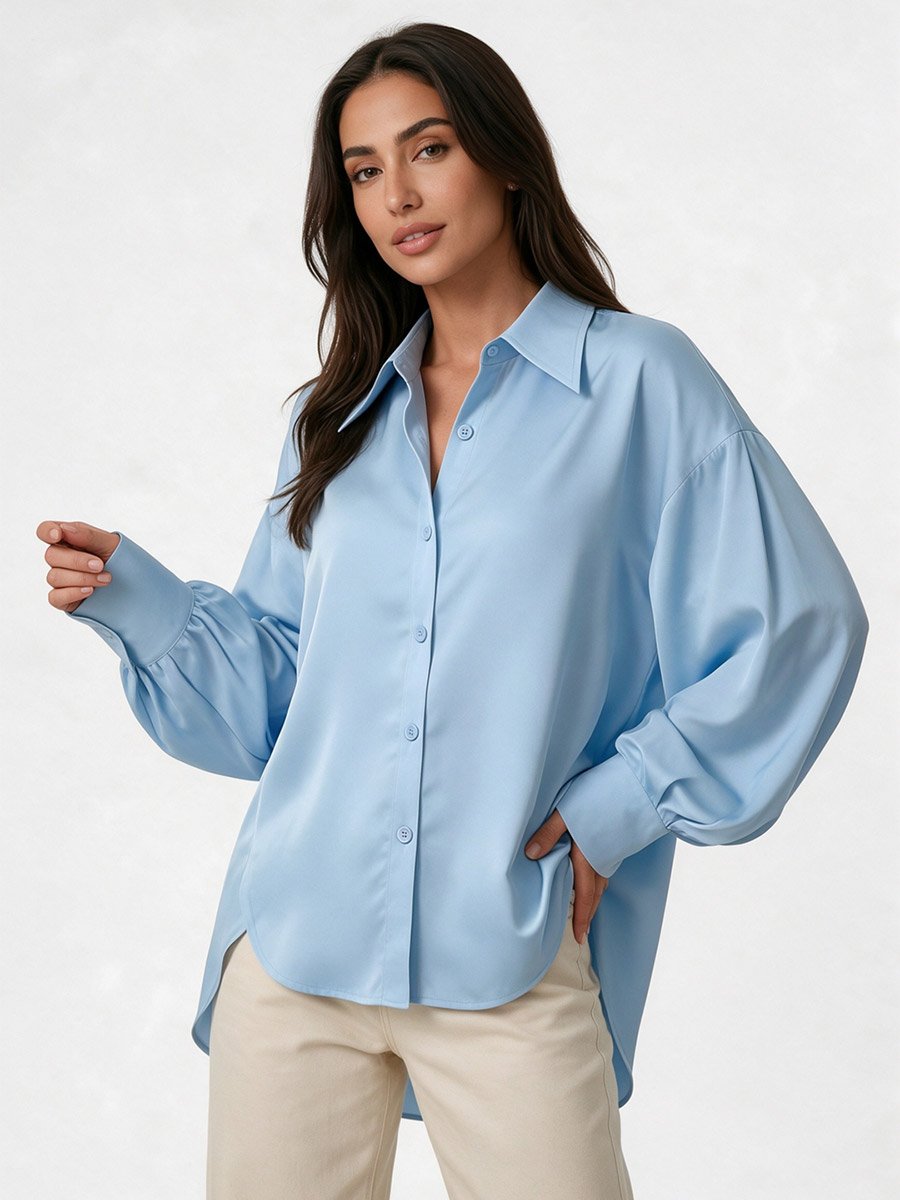 Light Blue Balloon Sleeve Oversized Shirt