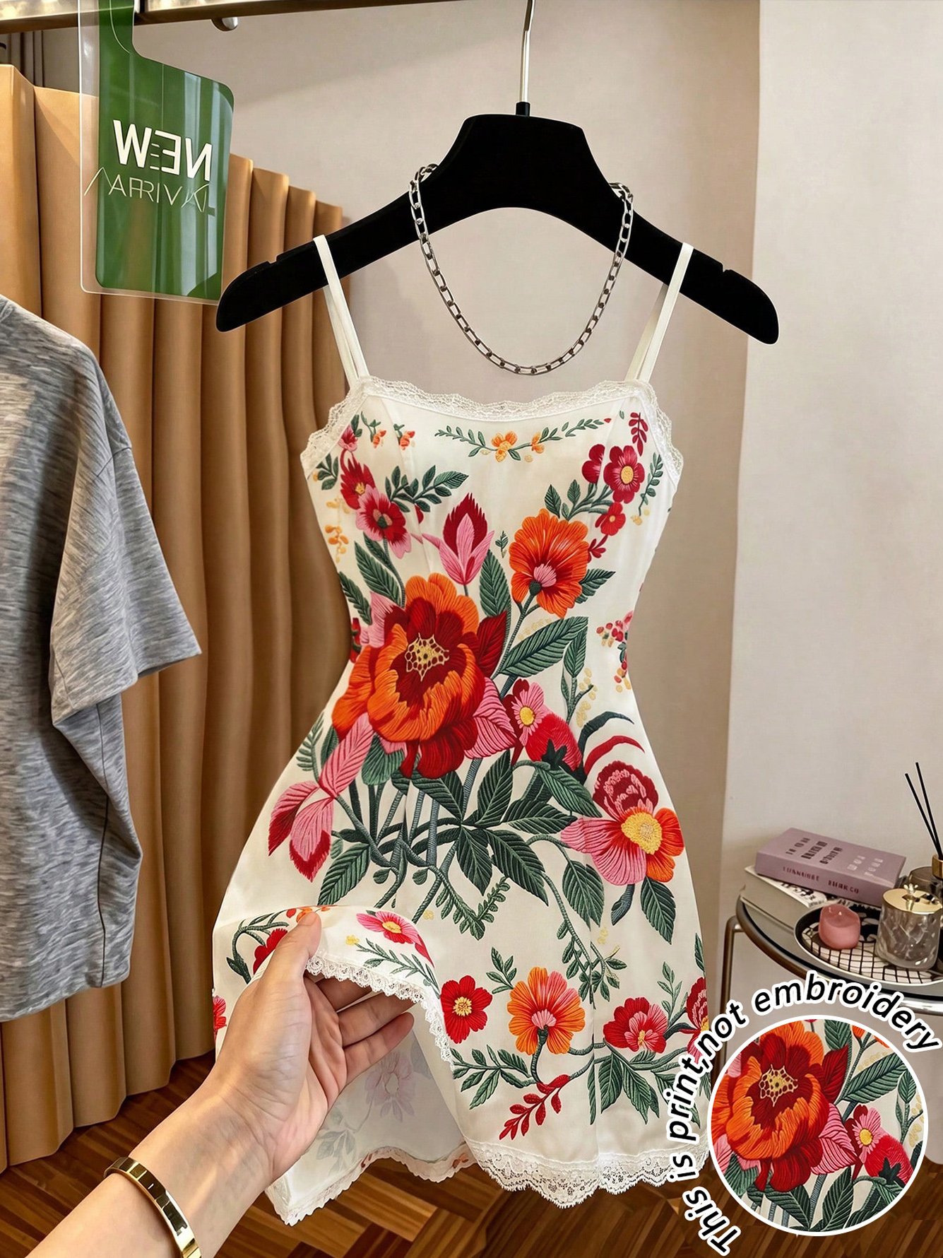 Floral Fit and Flare Mini Dress with Lace Trim