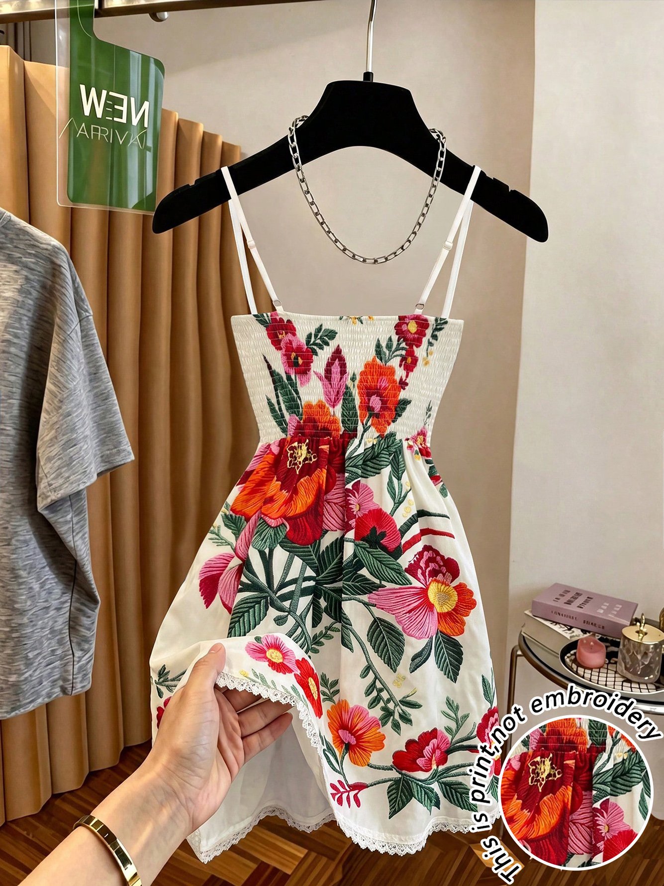 Floral Fit and Flare Mini Dress with Lace Trim