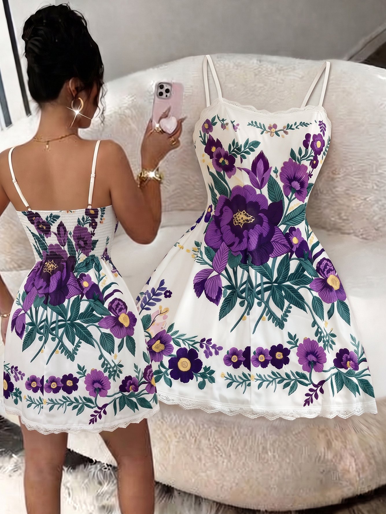 Purple Floral Fit and Flare Maxi Dress
