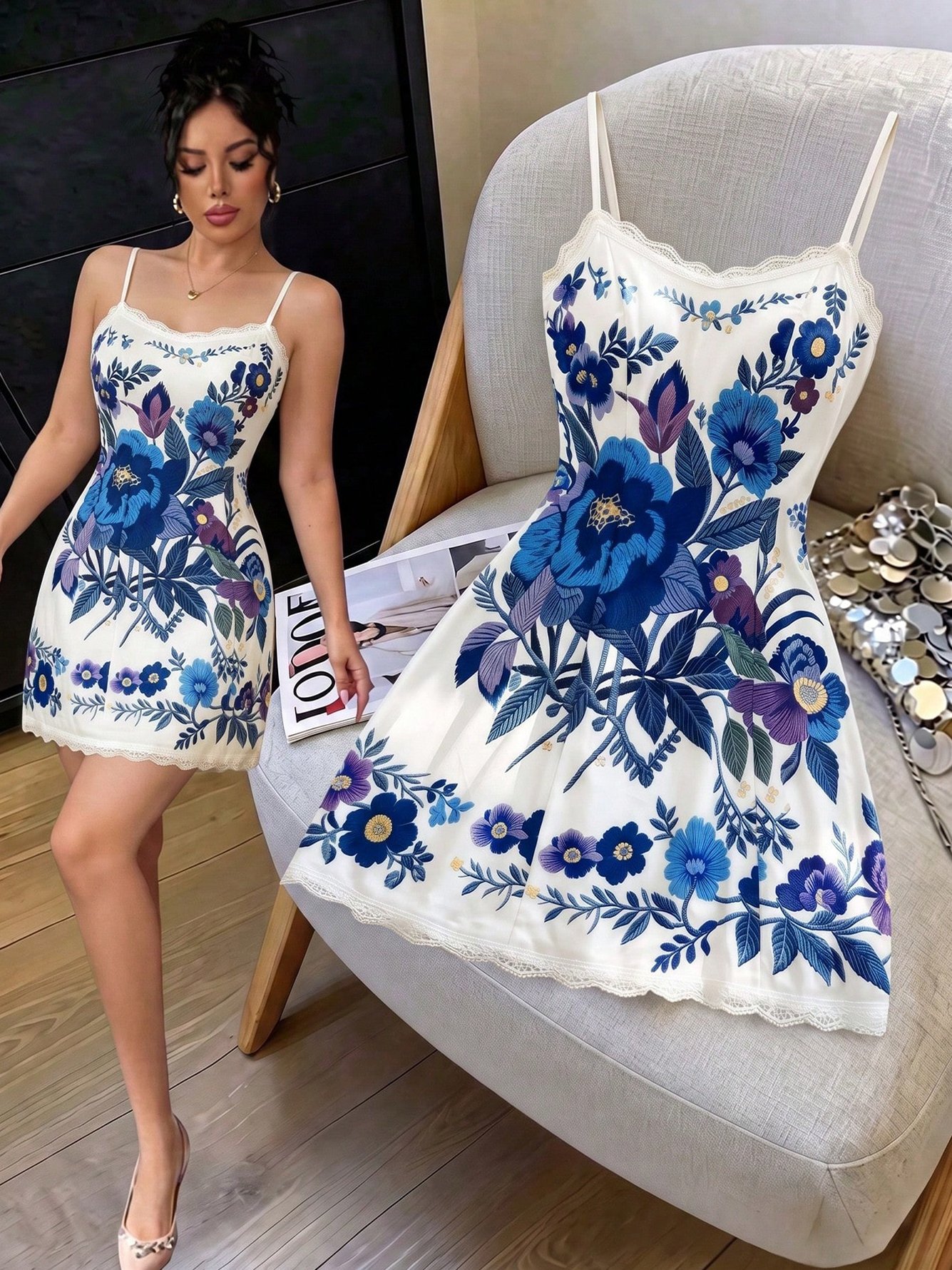 Floral Print Sleeveless Mini Dress