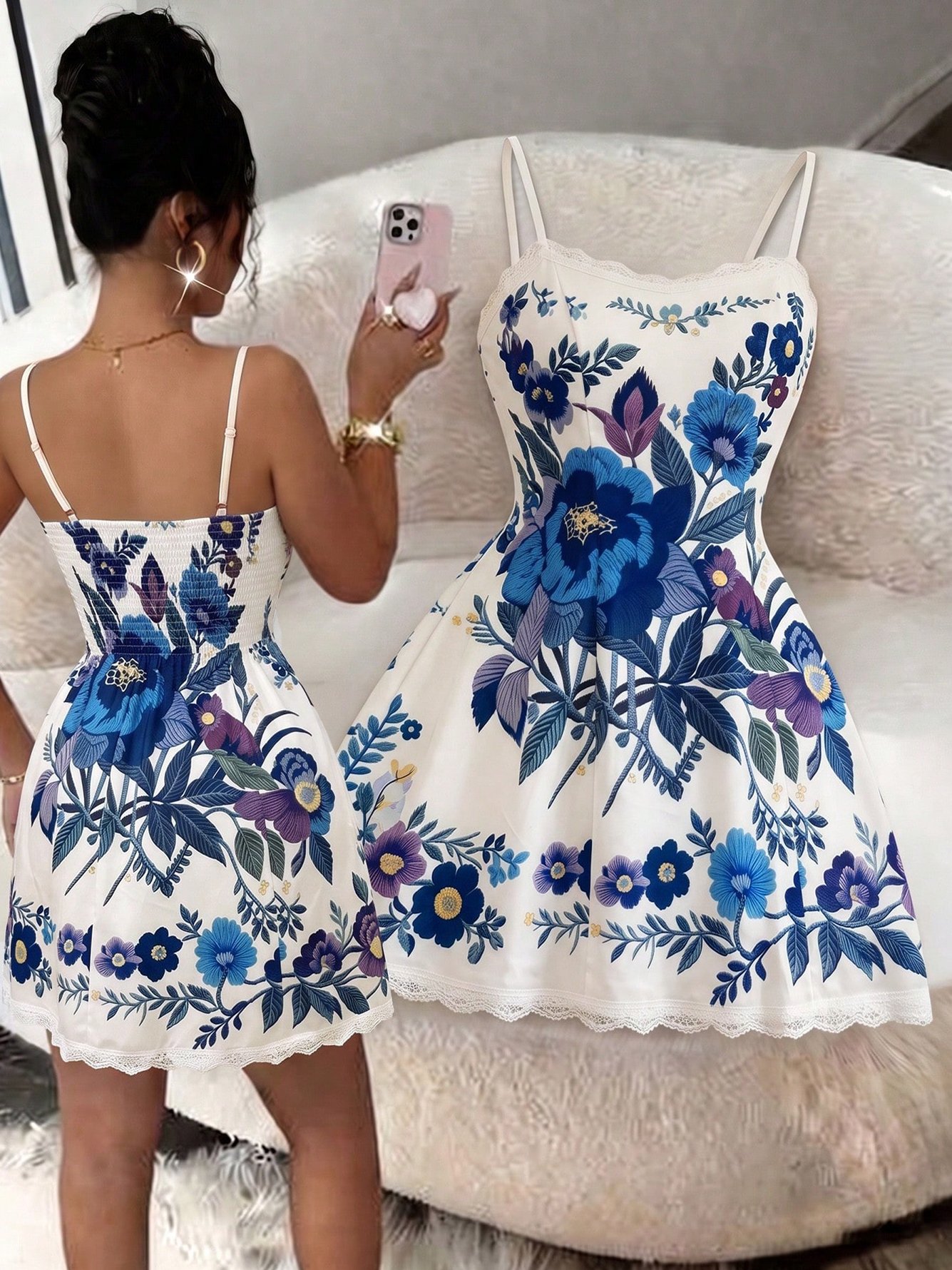 Floral Print Sleeveless Mini Dress