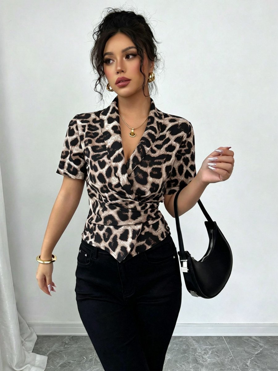 Leopard Print Wrap Shirt