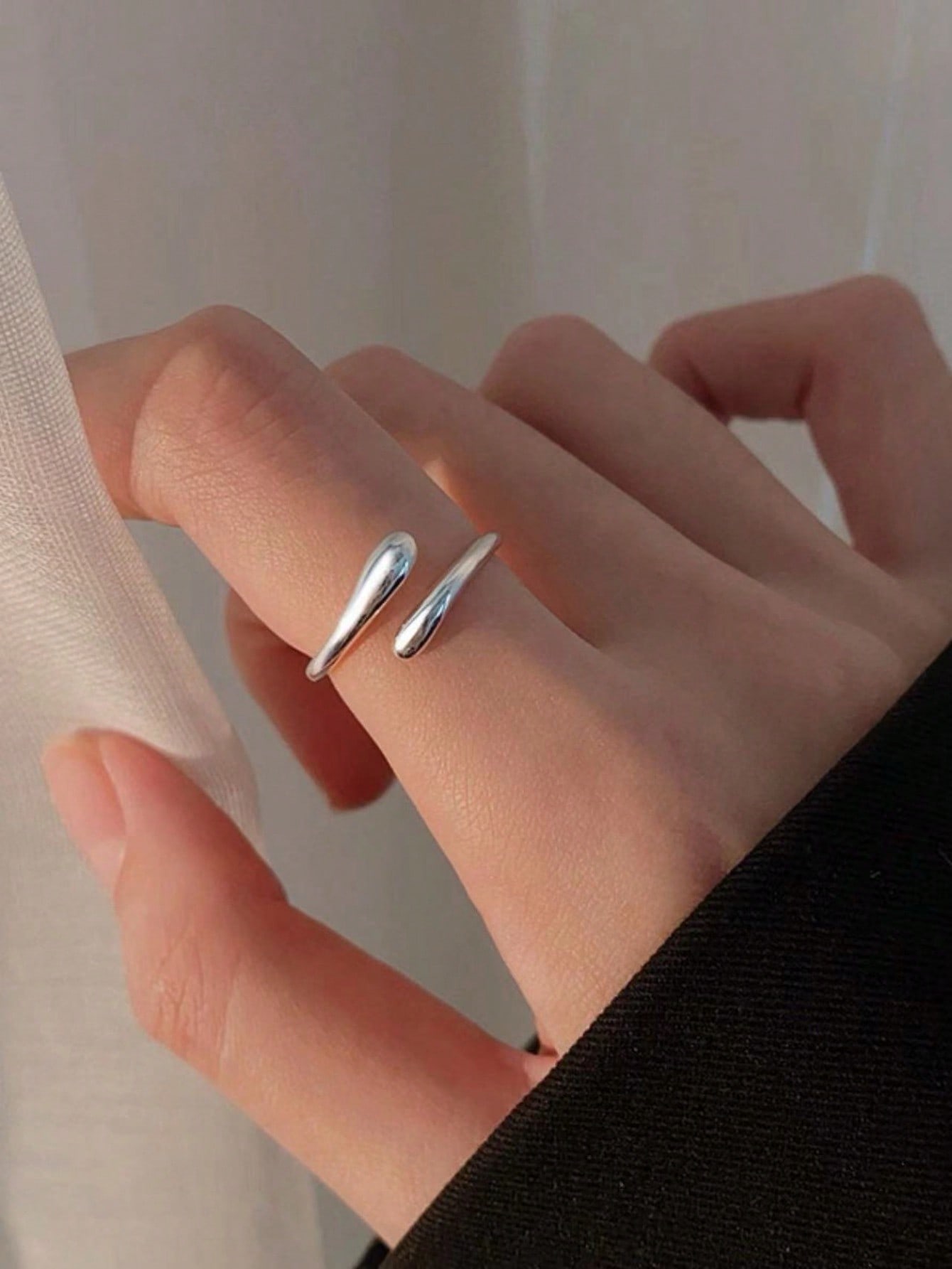 Silver Teardrop Open Ring