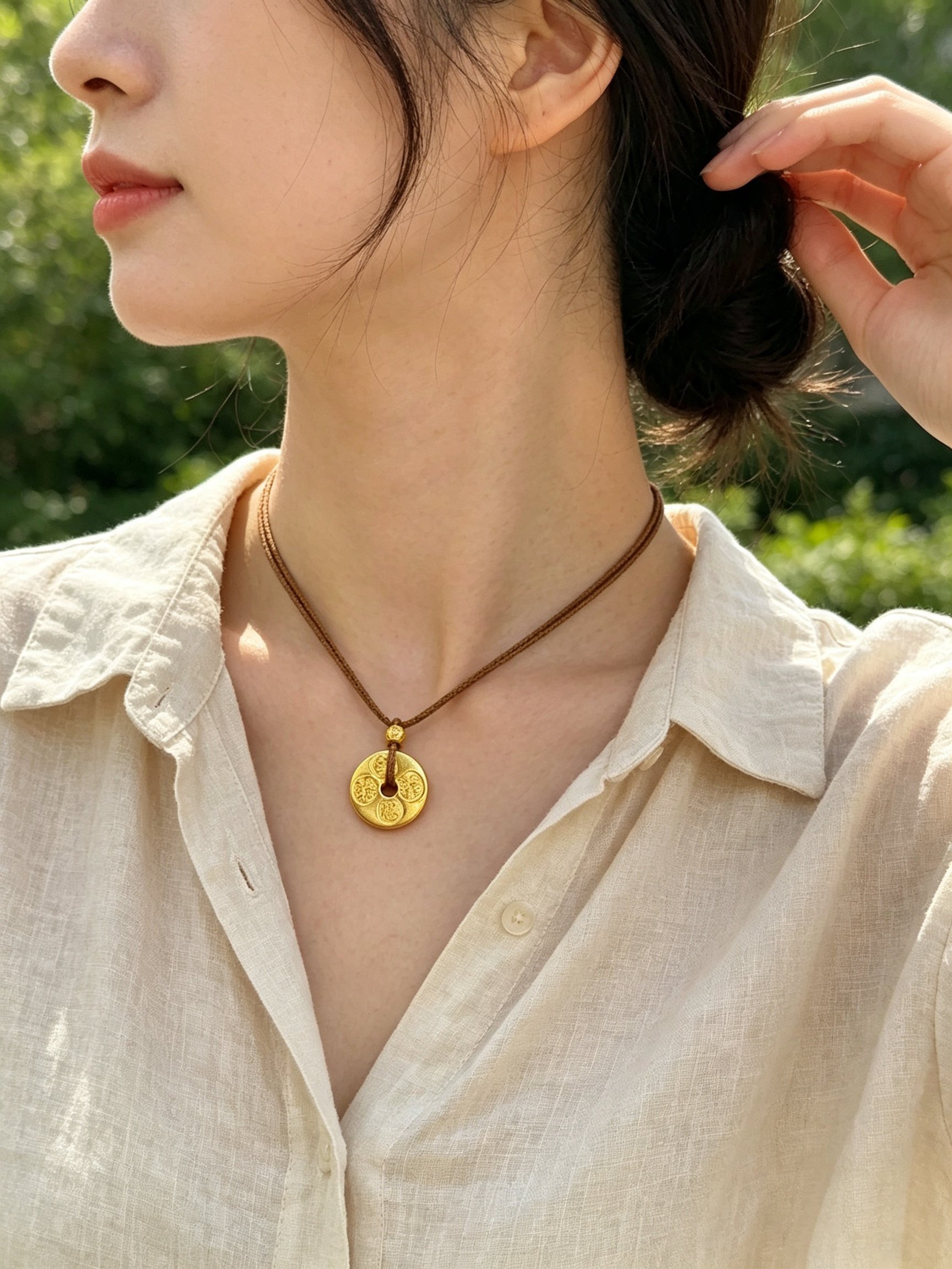 Gold Graphic Pendant Necklace