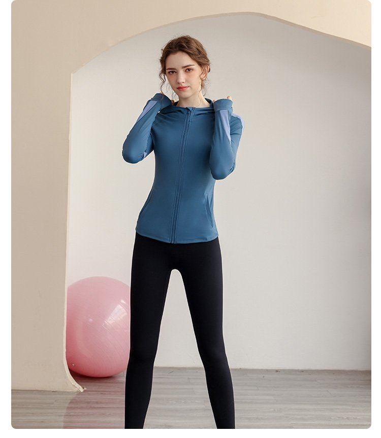 Dark Blue Activewear Zip-Up Hoodie
