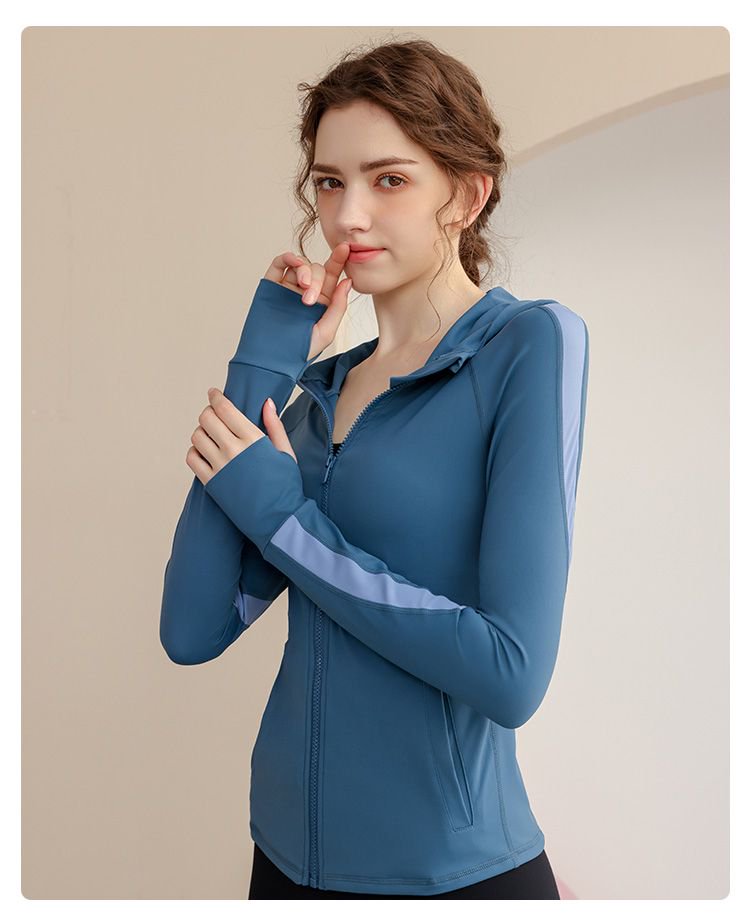 Dark Blue Activewear Zip-Up Hoodie