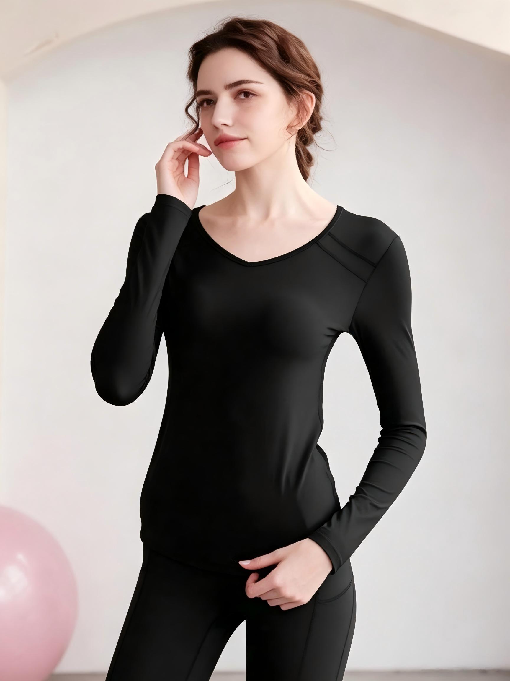 Black V-Neck Long Sleeve Activewear Top