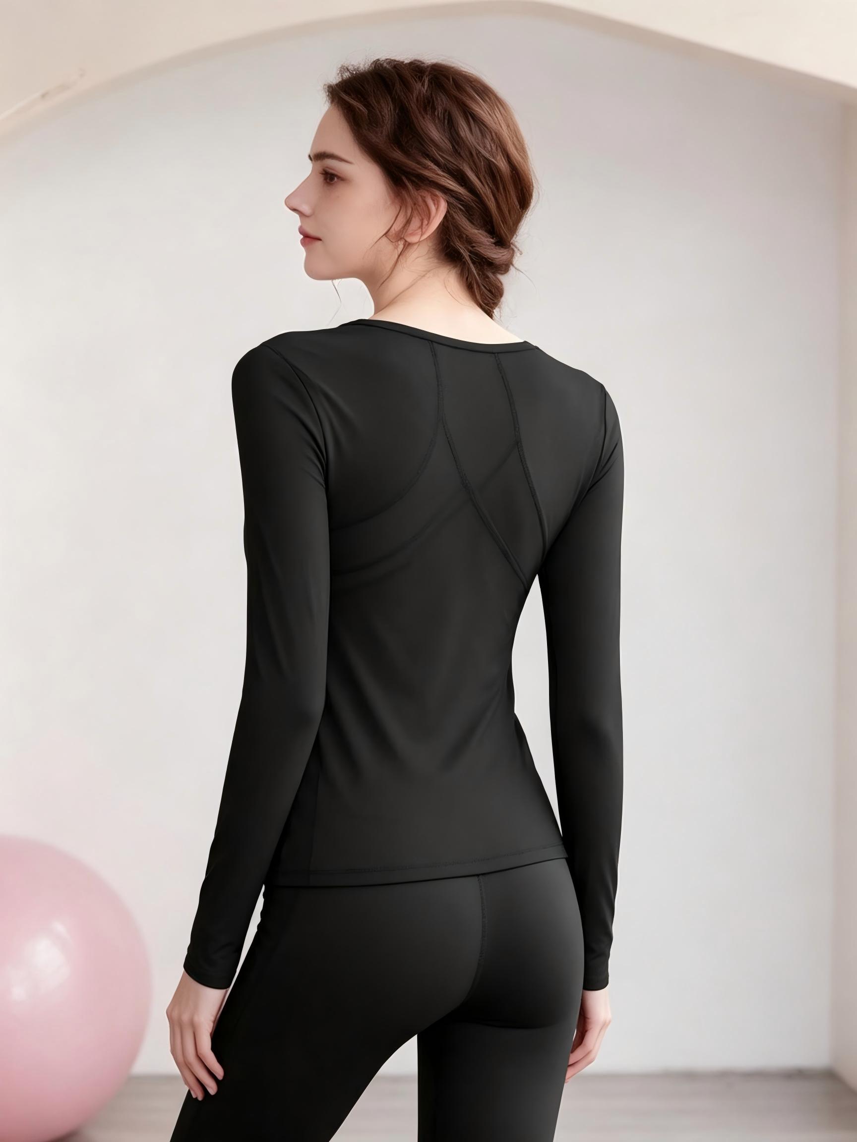 Black V-Neck Long Sleeve Activewear Top
